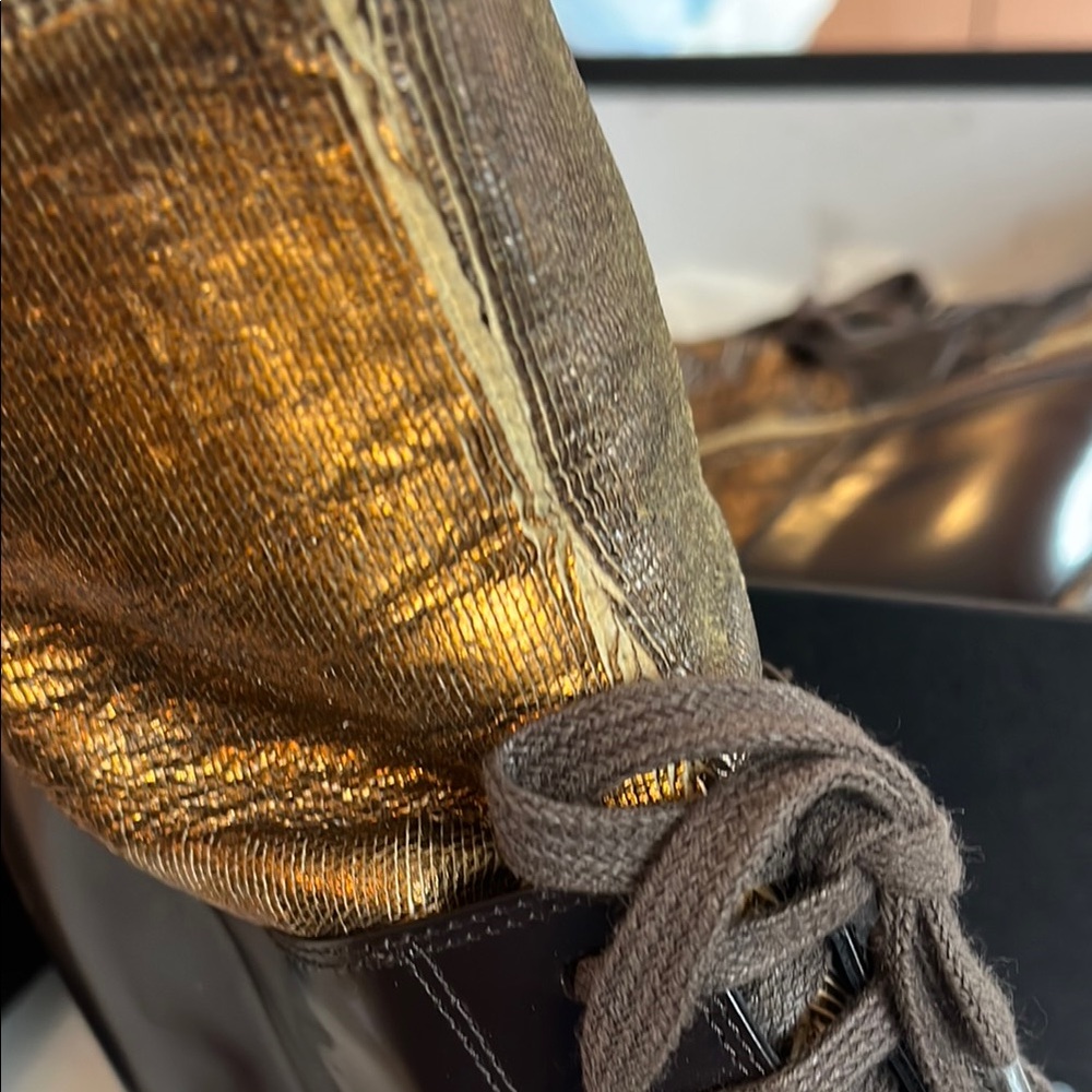 Dries Van Noten Brown and Gold Leather Boots - Picture 3 of 9